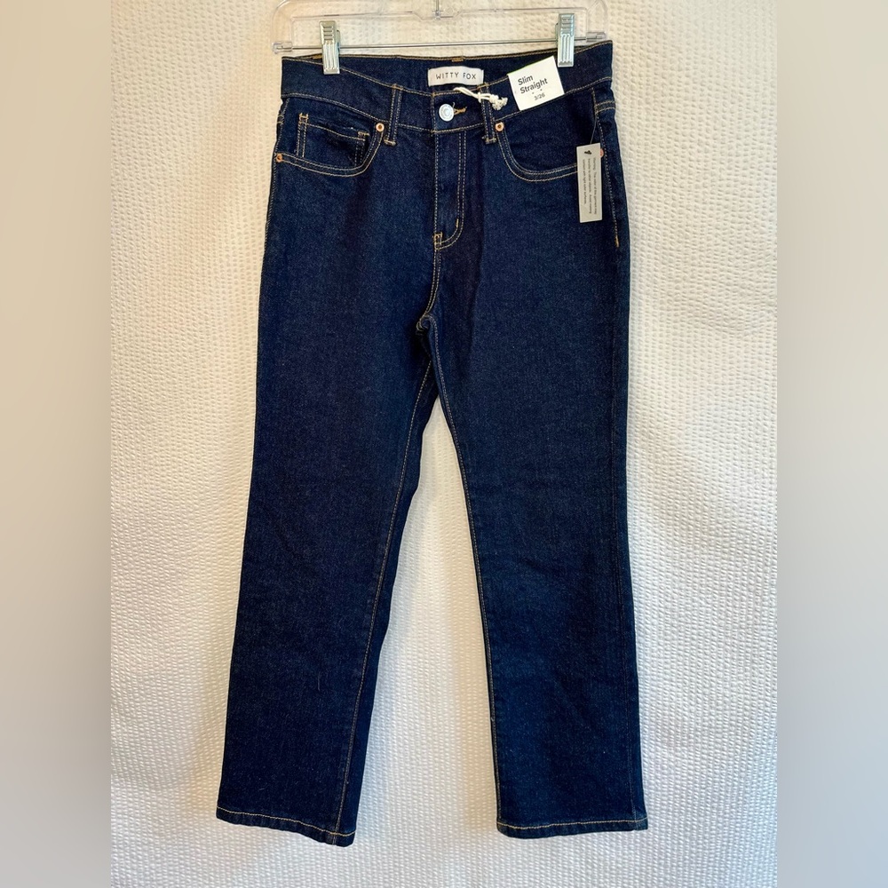 Witty Fox Dark Blue Slim Straight Leg Jeans Juniors Size 3/26 Stretch Denim NWT